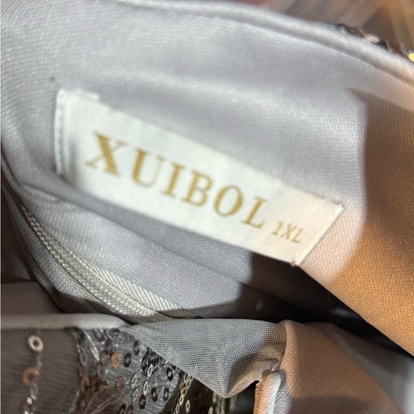 Formal Party Dress Silver Lace Sequin Maxi Size 1XL P-P21”L-61” - Picture 6 of 6